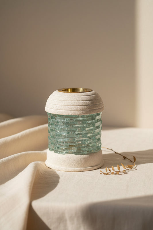 Stone Oil Burner - Round Glass Brick