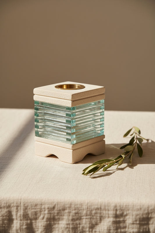 Stone Oil Burner - Square Glass Brick